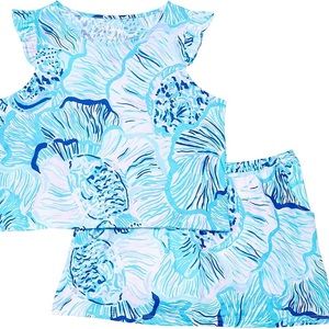 Lilly Pulitzer Girls two piece opal skort set in fishful thinking